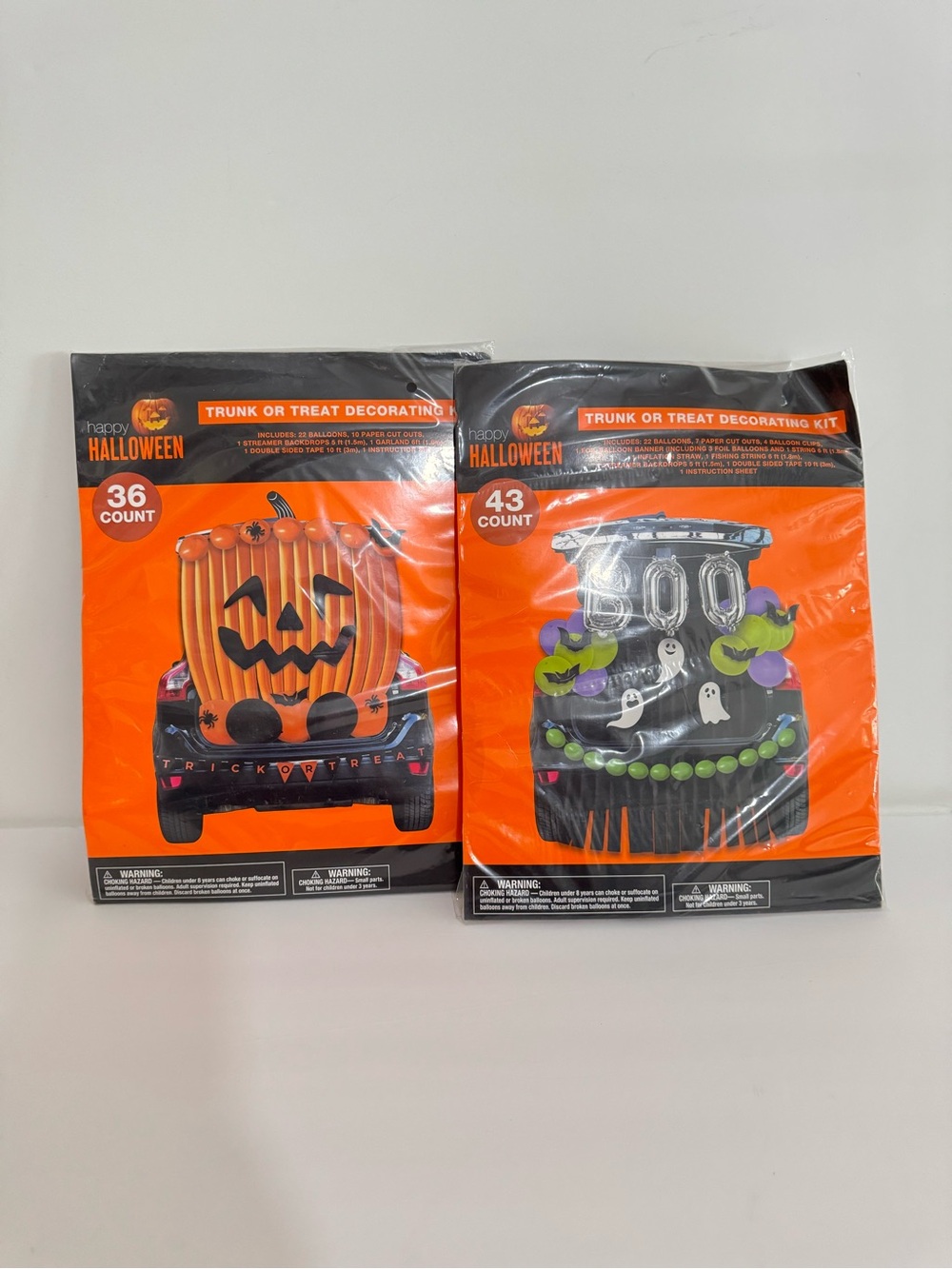 Lot 2 Orange Pumpkin Trunk and Treat Decorating Kit - 36/43 Count